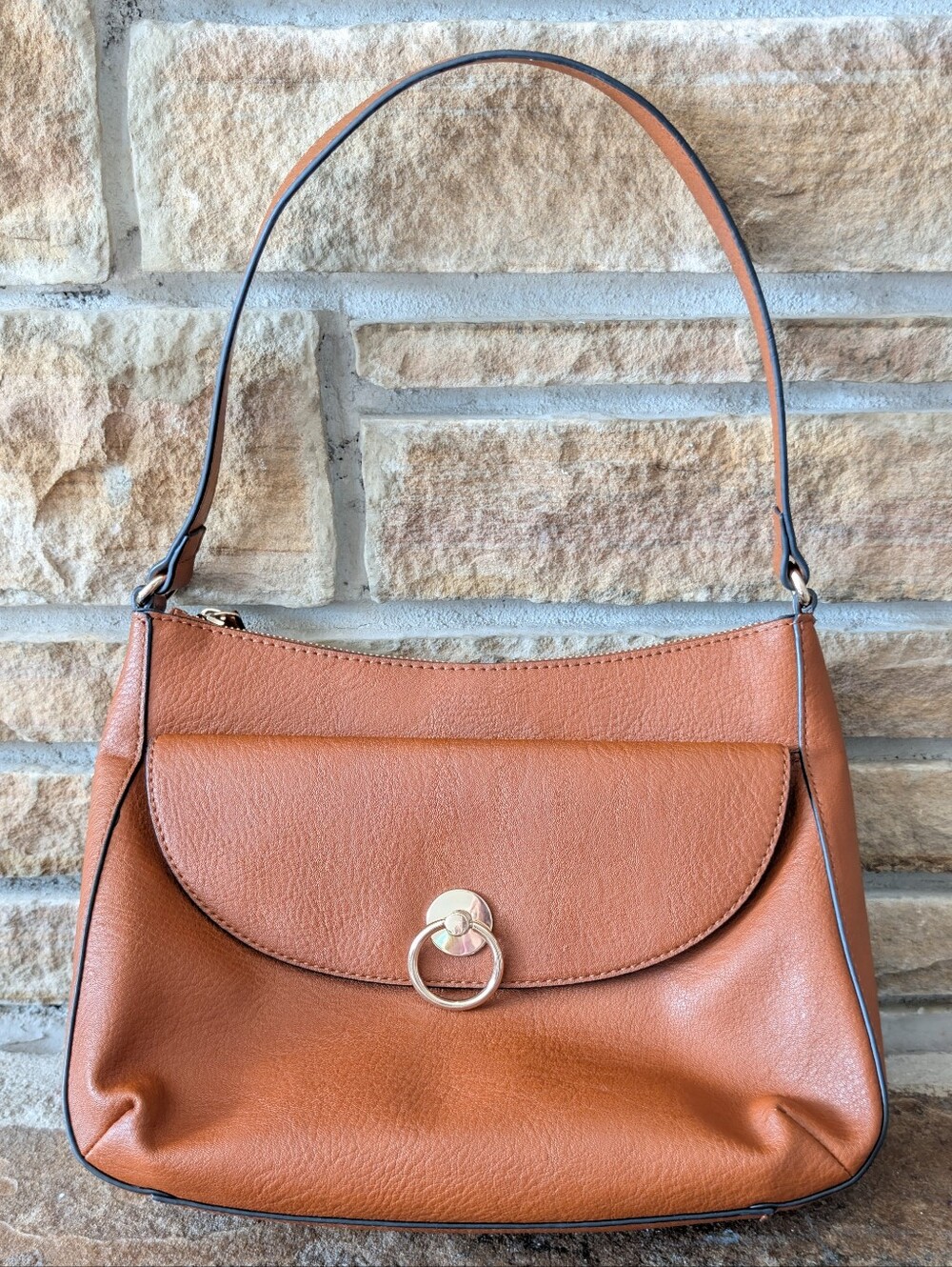 Lauren Conrad Brown Leather Purse with Gold Ring Accent